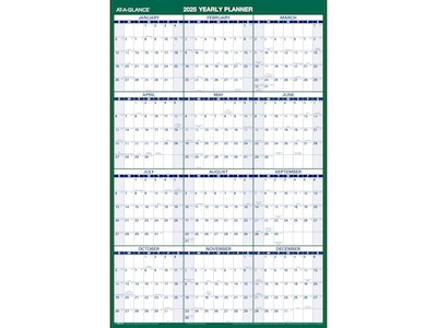 2025 AT-A-GLANCE 24 x 36 Yearly Wet-Erase Wall Calendar, White/Green (PM210-28-25)