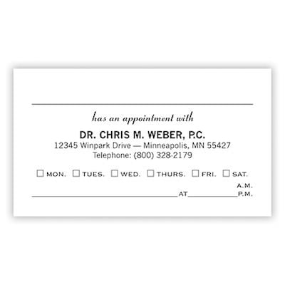 Custom 1-2 Color Appointment Cards, CLASSIC CREST® Smooth Millstone 80#, Raised Print, 2 Custom Inks