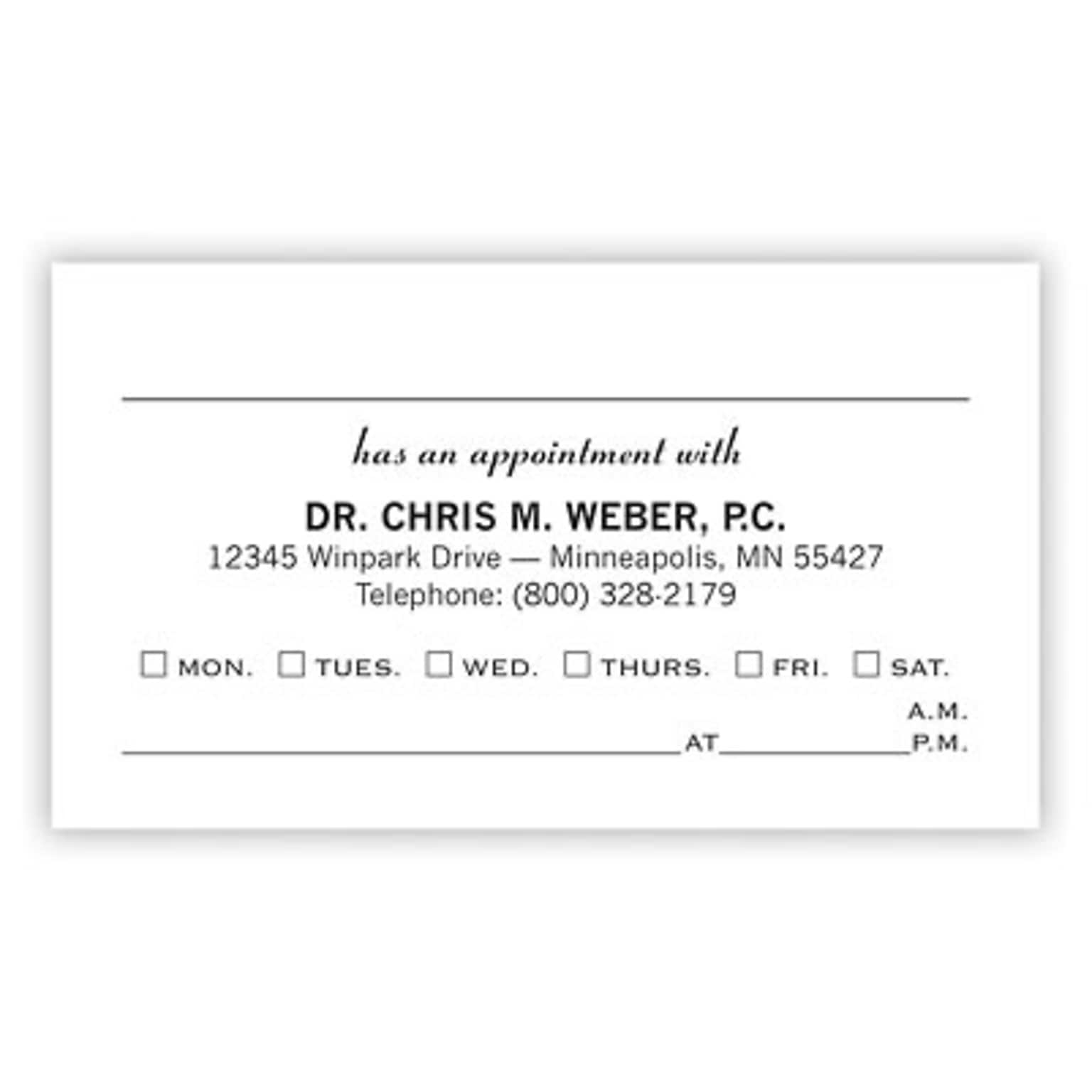 Custom 1-2 Color Appointment Cards, Ivory Index 110# Cover Stock, Raised Print, 1 Standard & 1 Custom Inks, 2-Sided, 250/Pk