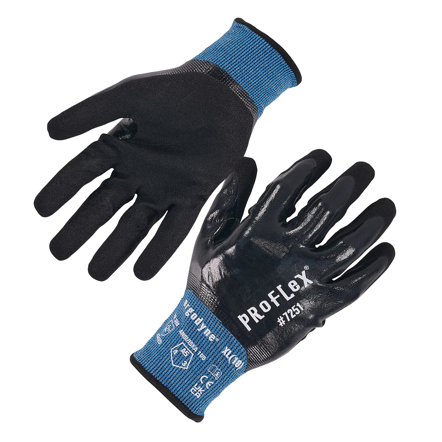 ProFlex 7251 Cut-Resistant Water-Resistant Fully Coated Nitrile Gloves, XL, 21 Gauge, A5 Cut Level, Black, Pair (10445)