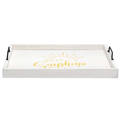 Elegant Designs "Hello Sunshine" Decorative Wood Serving Tray w/ Handles, 15.50" x 12", White Wash (HG2000-WHS)