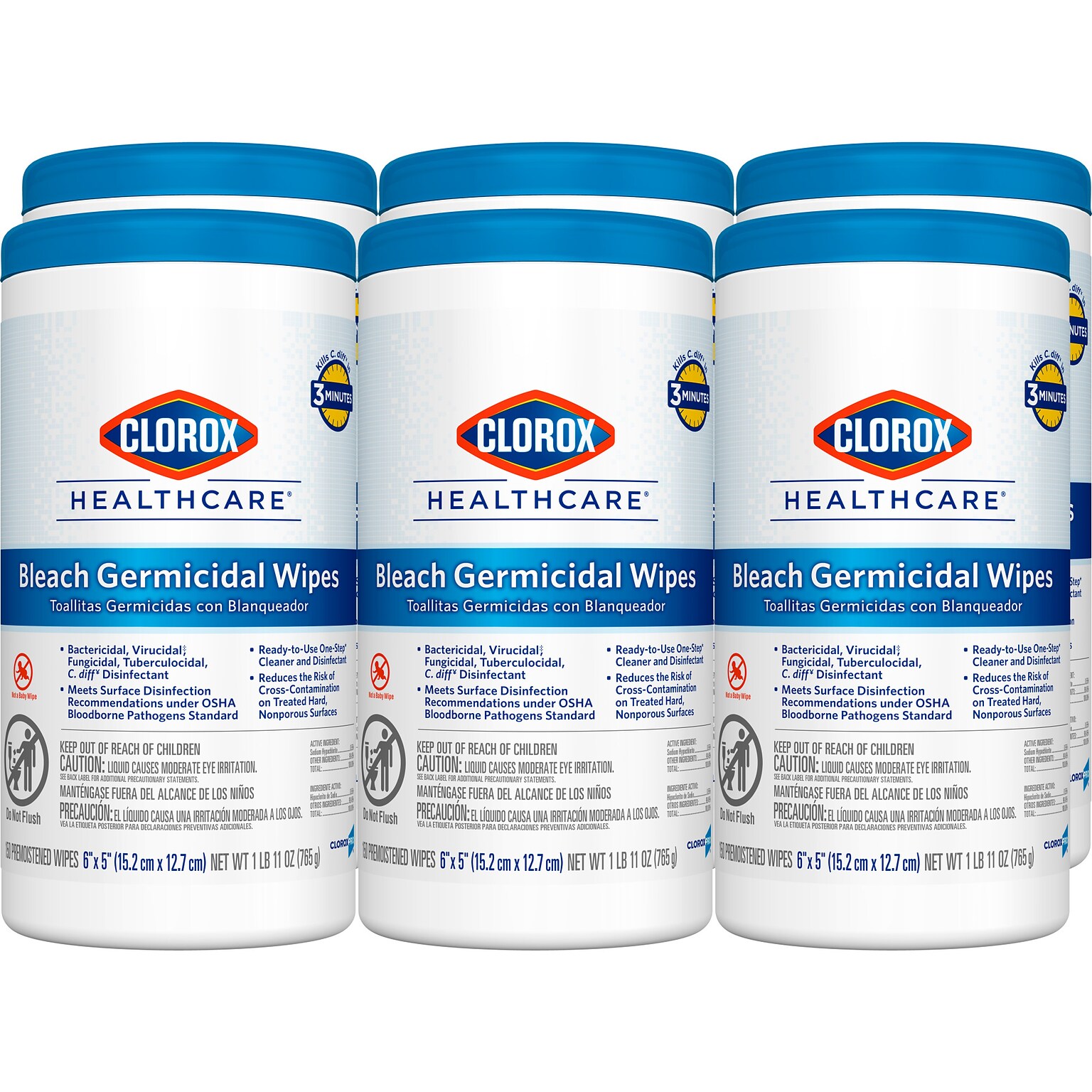 Clorox Healthcare Disinfecting Wipes, 150 Wipes/Container, 6/Carton (30577)