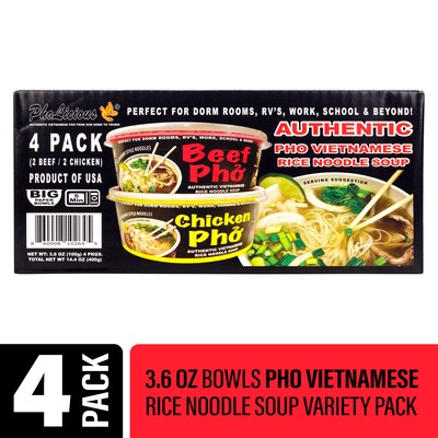 PhoLicious Authentic Pho Vietnamese Rice Noodle Soup, Variety Pack, 3.6 oz, 4/Pack (220-02406)