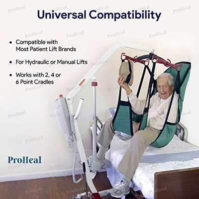 ProHeal Universal Divided Leg Lift U Sling w/ Head Support for Patient Lifts, Large, 59" x 21.5", Polyester (PHP-30101-HS)