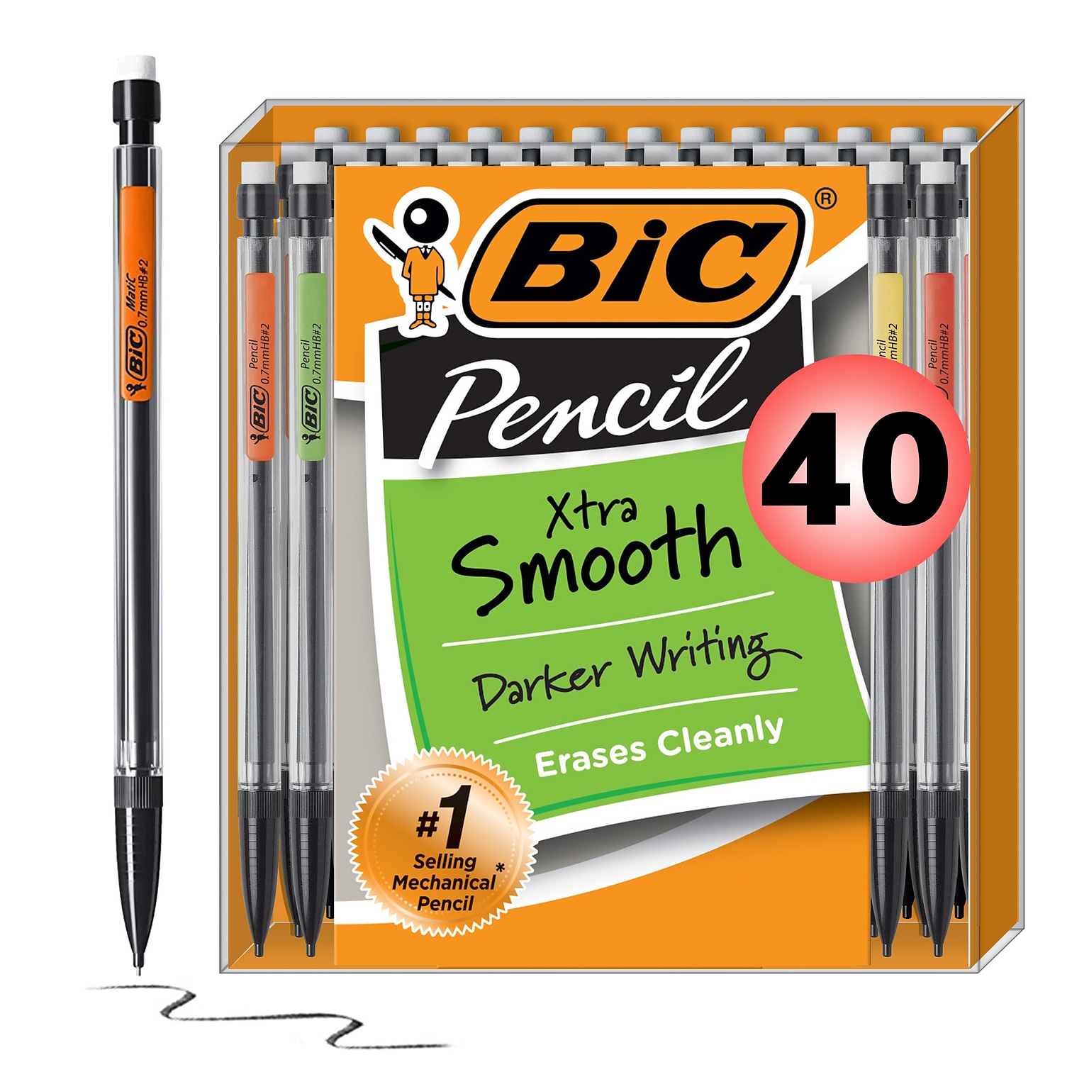 BIC Xtra-Smooth Mechanical Pencil, 0.7mm, #2 Medium Lead, 40/Pack (MPP40MJ-BLK)