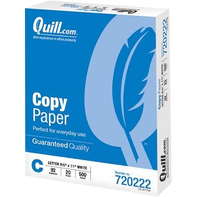 Quill Brand® 8.5 x 11 Copy Paper, 20 lbs., 92 Brightness, 500  Sheets/Ream, 10 Reams/Carton (720222CT)