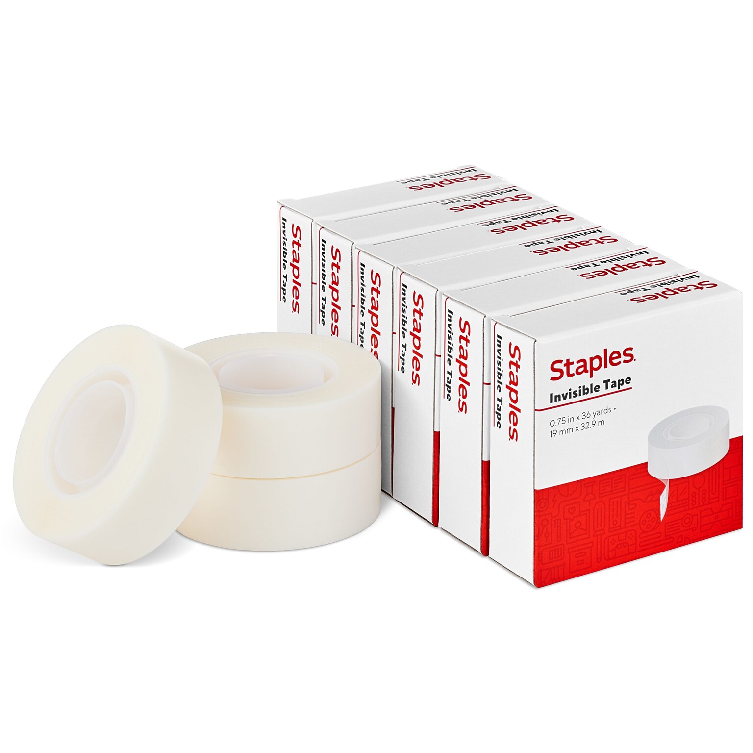 Staples® Invisible Clear Tape, 0.75 x 36 yds., 1 Core, Transparent, 6 Rolls/Pack (52380P6)