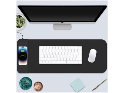 OTM Essentials Anti-Slip Fabric Charging Desk Pad, 12 x 27.5, Black (ROB-B2HDW)