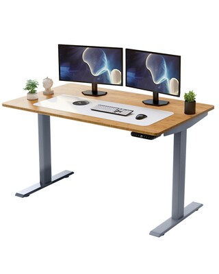 Uncaged Ergonomics Rise Up Electric Adjustable Height Standing Desk with Natural Bamboo Desktop Gray