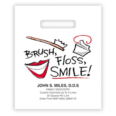Medical Arts Press® Dental Personalized Small 2-Color Supply Bags; 7-1/2x9, Brush Floss Smile, 100