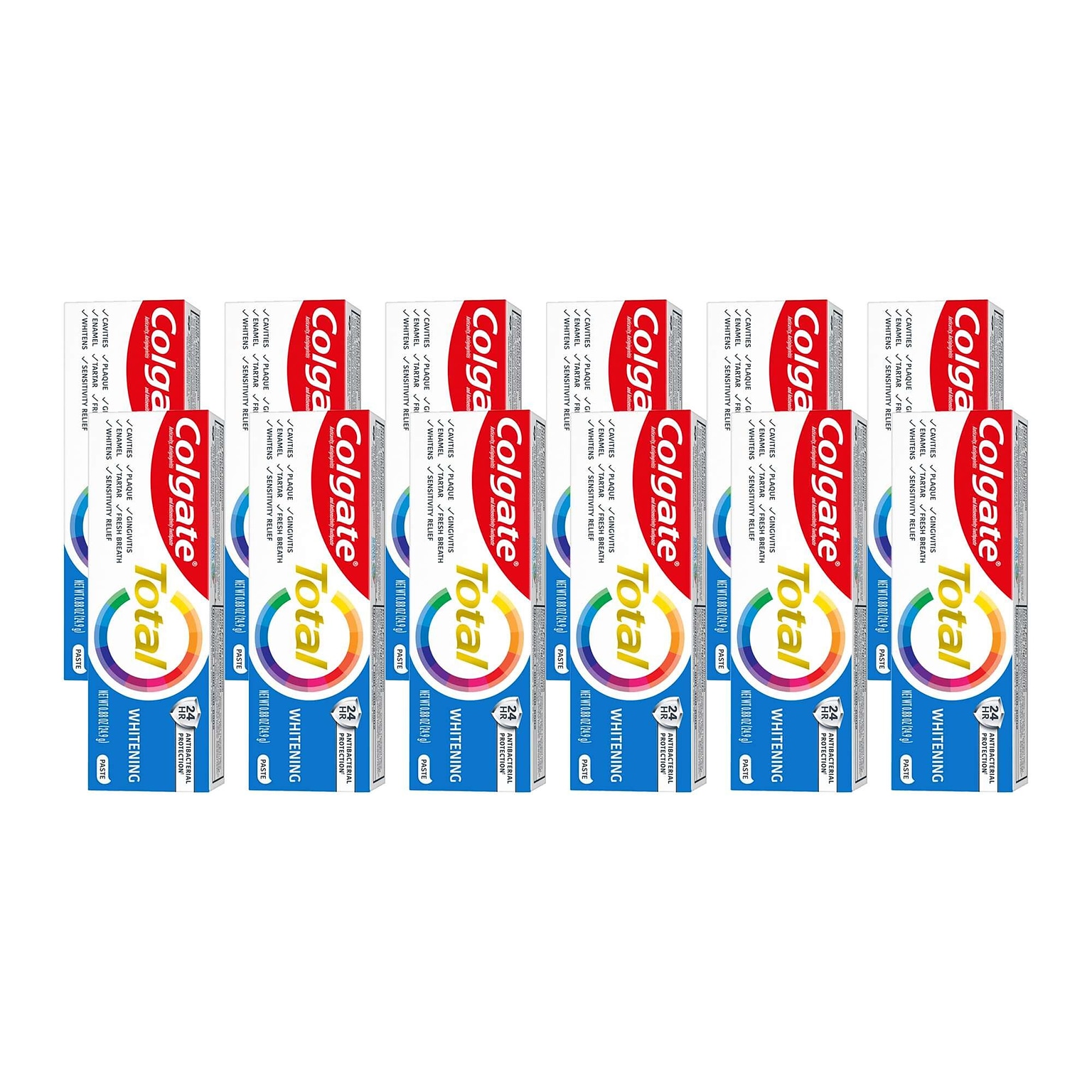 Colgate Total Whitening Toothpaste, 0.88 oz Travel Size Tube, 12 Tubes/Bag, 12 Bags/Carton