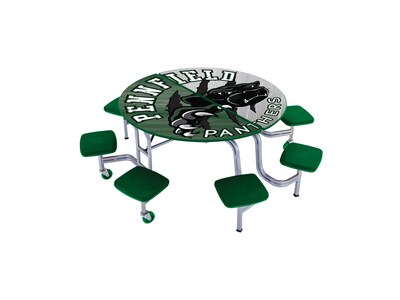 AmTab Round Mobile Cafeteria Table w/ 8 Stools, 60" Diameter, Assorted Colors (MSR608)