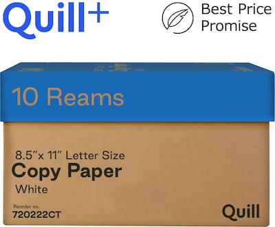 Quill+ Quill Brand® 8.5 x 11 Copy and Printer Paper, 20 lbs., 92  Brightness, 500 Sheets/Ream, 10 Reams/Carton (720222CT)
