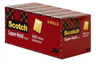 Scotch Super-Hold Transparent Clear Tape Refill, 0.75" x 27.77 yds., 1" Core, Clear, 6 Rolls/Pack (700K6)