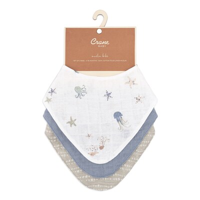 Crane Baby Cove Muslin Bib Set, 3-Piece, Sea Life (BC-160BS-2)