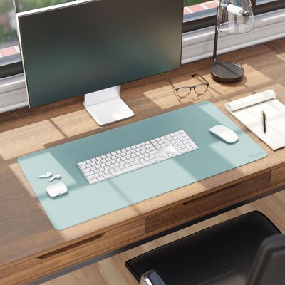 Smead Medium Vegan Leather Anti-Slip Desk Pad, 31.5" x 15.7", Light Blue (SMD64835)