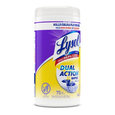 Lysol Dual Action Disinfecting Wipes, Citrus Scent, 75 Wipes/Canister, 6 Canisters/Carton (1920081700CT)