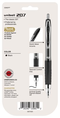 uni-ball 207 Signo RT Retractable Gel Pens, Medium Point, 0.7mm, Black Ink, 4/Pack (33960)