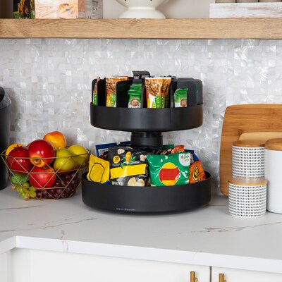 Mind Reader Plastic 2-Tier Snack Tray Carousel Countertop Organizer, Black (SNACKCAR-BLK)