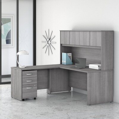 Bush Business Furniture Studio C 72"W L Shaped Desk with Hutch, Mobile File Cabinet and Return, Platinum Gray (STC006PGSU)