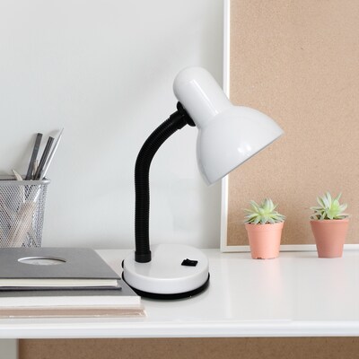 Simple Designs 14.25" Basic Metal Desk Lamp Flexible Hose Neck, LED Bulb Included, White (LD1003-WHT-LB)