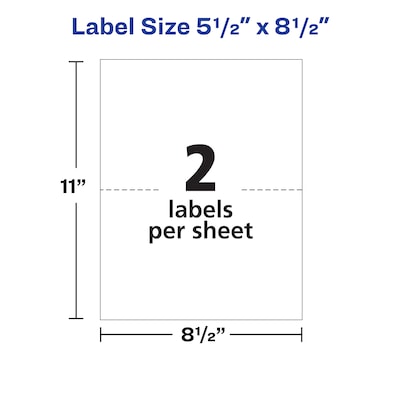 Avery TrueBlock Laser Shipping Labels, 5-1/2" x 8-1/2", White, 2 Labels/Sheet, 100 Sheets/Box (5126)
