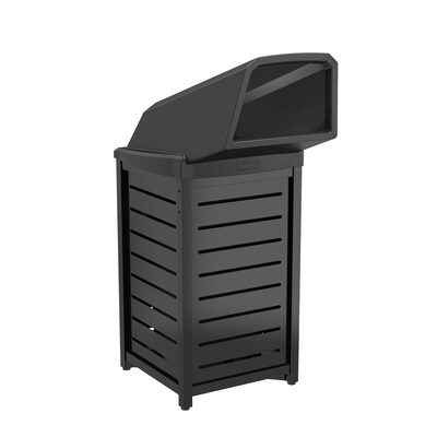 Suncast Commercial Metal Outdoor Trash Can with Resin Chute Lid, 30 Gallon, Black (MTCSQ305)