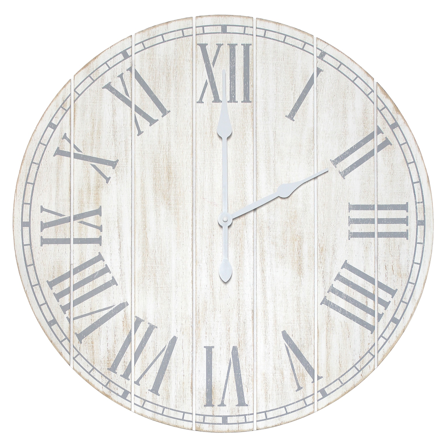 Elegant Designs Wood Plank 23 Large Coastal Rustic Wall Clock, White Wash (HG2003-WWH)