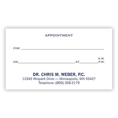Custom 1-2 Color Appointment Cards, CLASSIC CREST® Smooth Whitestone 80#, Raised Print, 1 Custom Ink