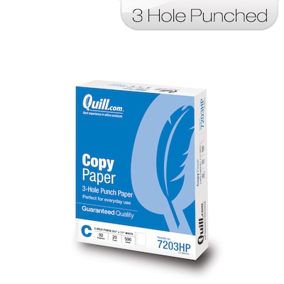 Quill Brand® 8.5 x 11 3 Hole Punch Copy Paper, 20 lbs., 92 Brightness, 500 Sheets/Ream (7203HP)