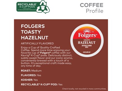 Folgers Toasty Hazelnut Coffee Keurig K-Cup Pods, Medium Roast, 96/Box (6109CT)