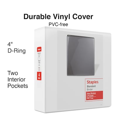 Staples® Standard 4 3 Ring View Binder with D-Rings, White (26358-CC)