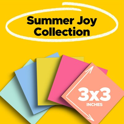 Post-it Super Sticky Notes, 3 x 3, Summer Joy Collection, 90 Sheet/Pad, 12 Pads/Pack (654-12SSJOY)