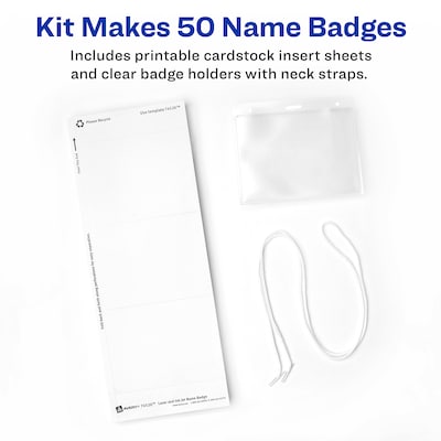Avery Hanging Style Laser/Inkjet Name Badge Kit, 3 x 4, Clear Holders with White Inserts, 50 Badge