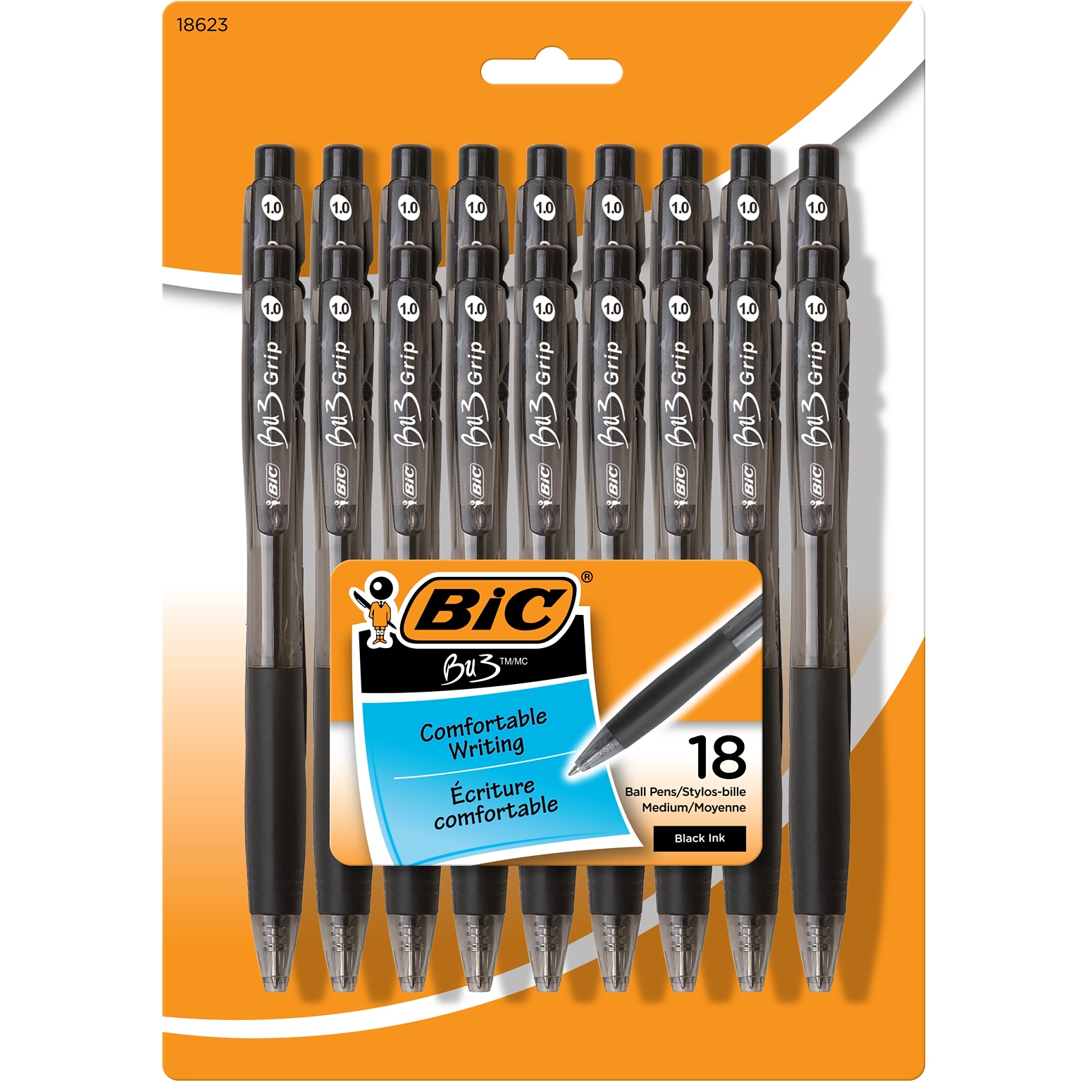 BIC BU3 Retractable Ballpoint Pens, Medium Point, 1.0mm, Black Ink, 18/Pack (BU3P18-BLK)