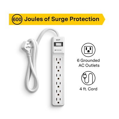 NXT Technologies 6-Outlet Surge Protector, 4' Cord, 600 Joules (NX54312)