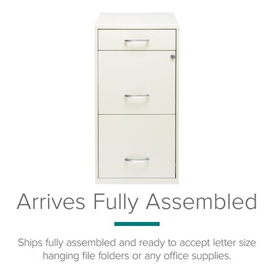 Space Solutions 3-Drawer File Cabinet with Pencil Drawer Letter-Width, Pearl White, 18" Deep (19157)