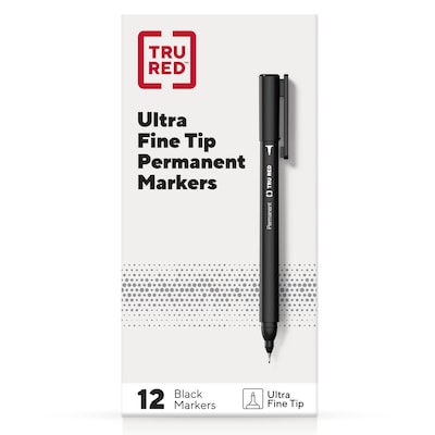 TRU RED™ Pen Permanent Markers, Ultra Fine Tip, Black, 12/Pack (TR54534)