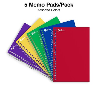 Quill Brand® Memo Books, 4" x 6", College Ruled, Assorted Colors, 50 Sheets/Pad, 5 Pads/Pack (TR11495)