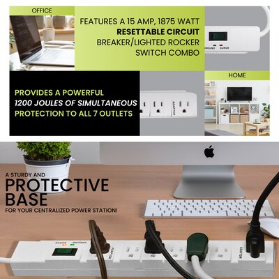 GoGreen Power 6' Metal Surge Protector, 7 Outlets, White (GG-17636)