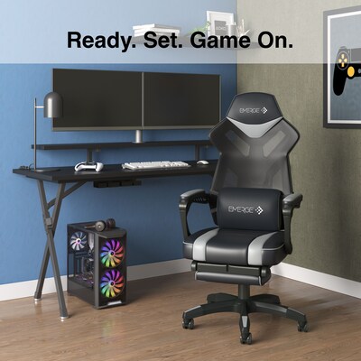 Staples Emerge Vomax Bonded Leather Ergonomic Gaming Chair, Black/Gray (61364)