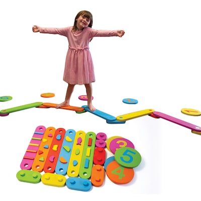 Bintiva Wood Obstacle Course Balance Path with Numbers, 17 Pieces (BNVNMBROBSTC)