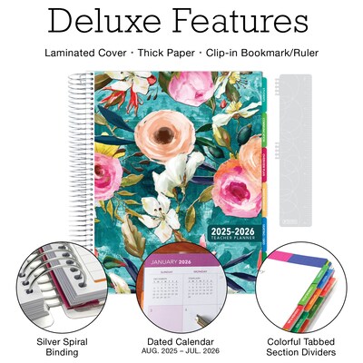 2025-2026 Global Printed Products Deluxe Teal Floral 8.5" x 11" Academic Weekly & Monthly Planner, Plastic Cover