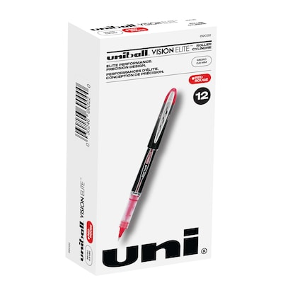 uniball Vision Elite Rollerball Pens, Micro Point, 0.5mm, Red Ink, Dozen (69022)