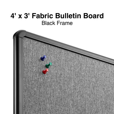 Staples Fabric Bulletin Board, Black Frame, 4' x 3' (ST61264)