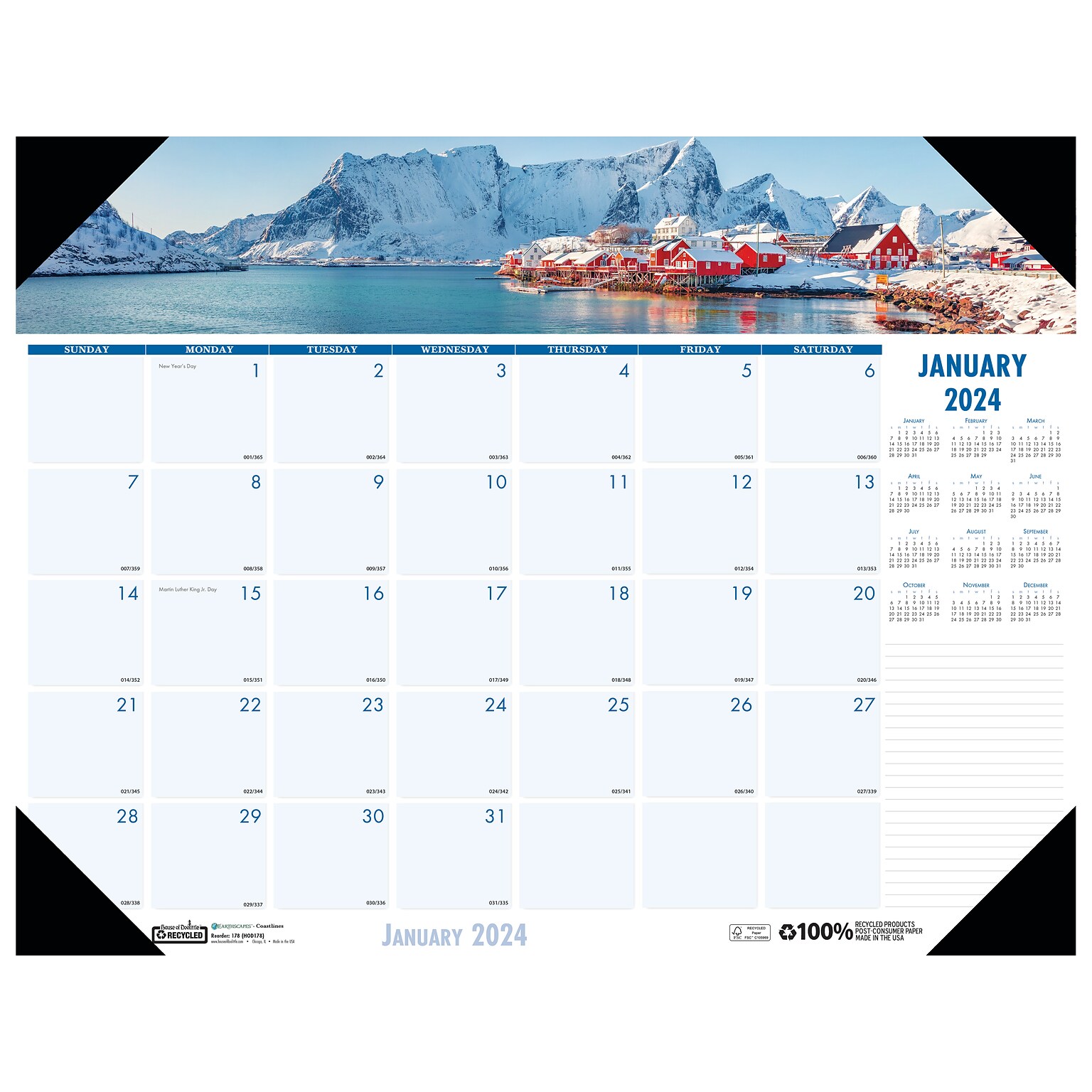 2024 House of Doolittle Coastlines 22" x 17" Monthly Desk Pad Calendar