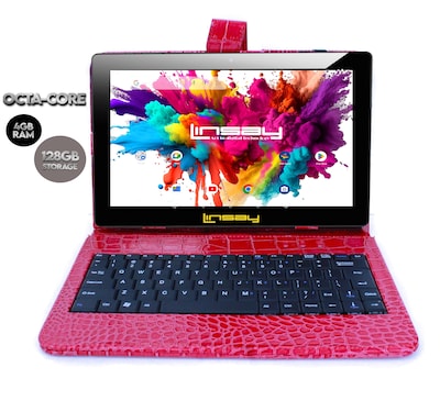 Linsay Octa Core 10.1 Tablet, 4GB RAM, 128GB Storage, Android 13, Bundled with Red Crocodile Keyboa