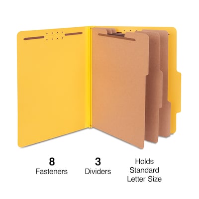 Quill Brand® 2/5-Cut Tab Pressboard Classification File Folders, 3-Partitions, 8-Fasteners, Letter,