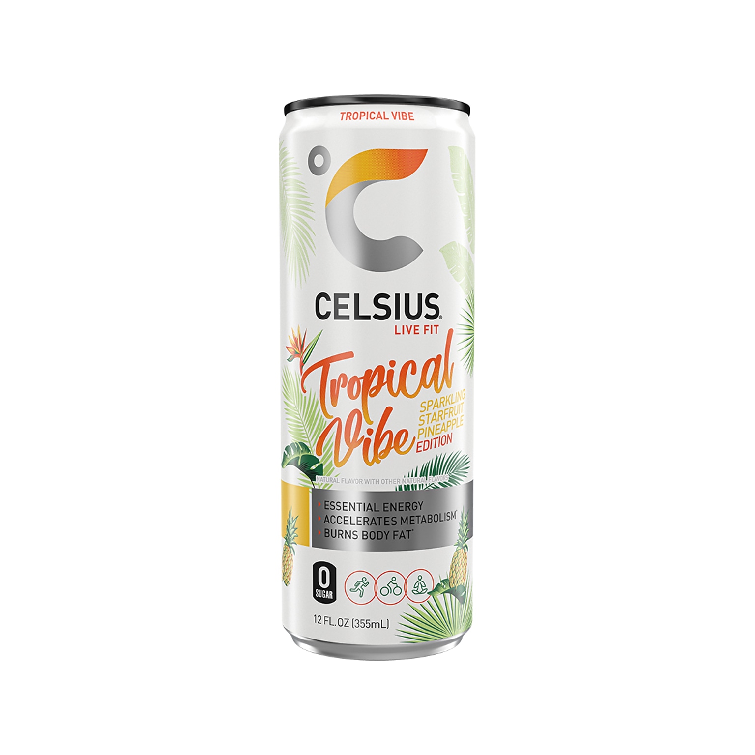 Celsius Sugar-Free Tropical Vibe Sparkling Energy Drink, 12 fl. oz., 12 Cans/Carton (02127)