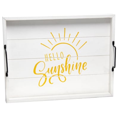 Elegant Designs Hello Sunshine Decorative Wood Serving Tray w/ Handles, 15.50 x 12, White Wash (